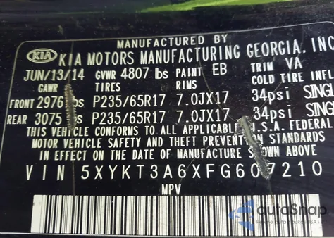 2015 Kia Sorento Lx from USA, damaged, VIN 5XYKT3A6XFG607210